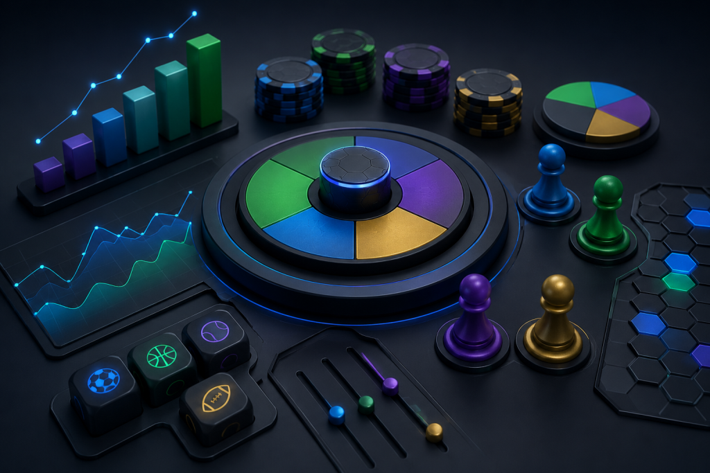 A futuristic strategy-style game board displayed in a dark, high-tech environment.