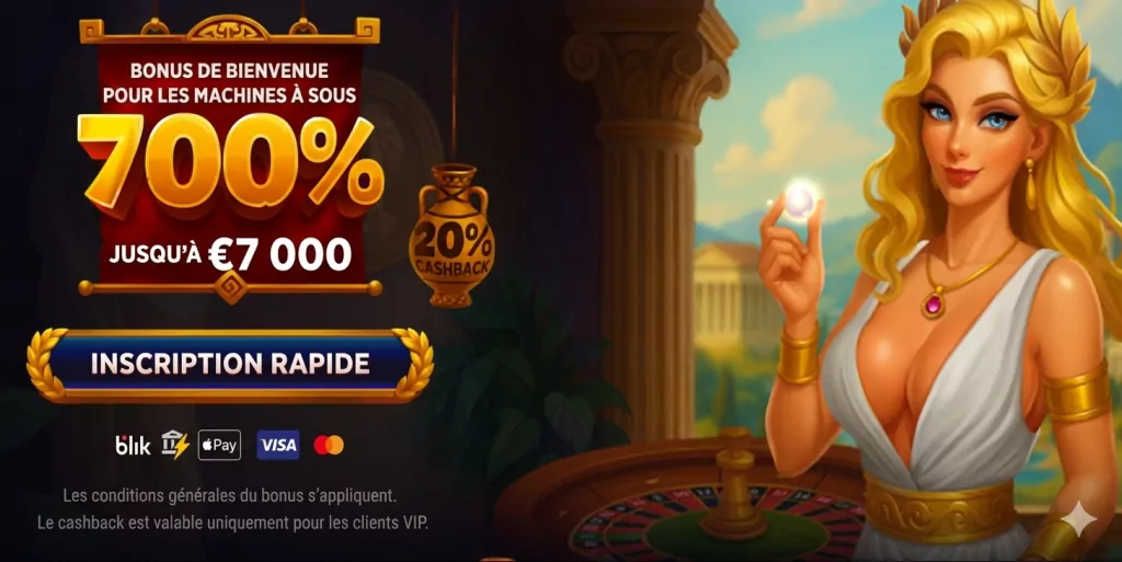 A hanging golden amphora displays a "20% Cashback" offer.